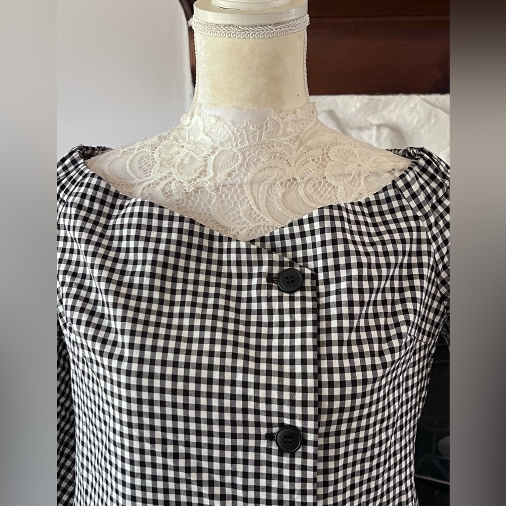 TOPSHOP BLACK AND WHITE GINGHAM CHECKERED COAT/JACKET OR DRESS SZ 12 NWT - Picture 2 of 11